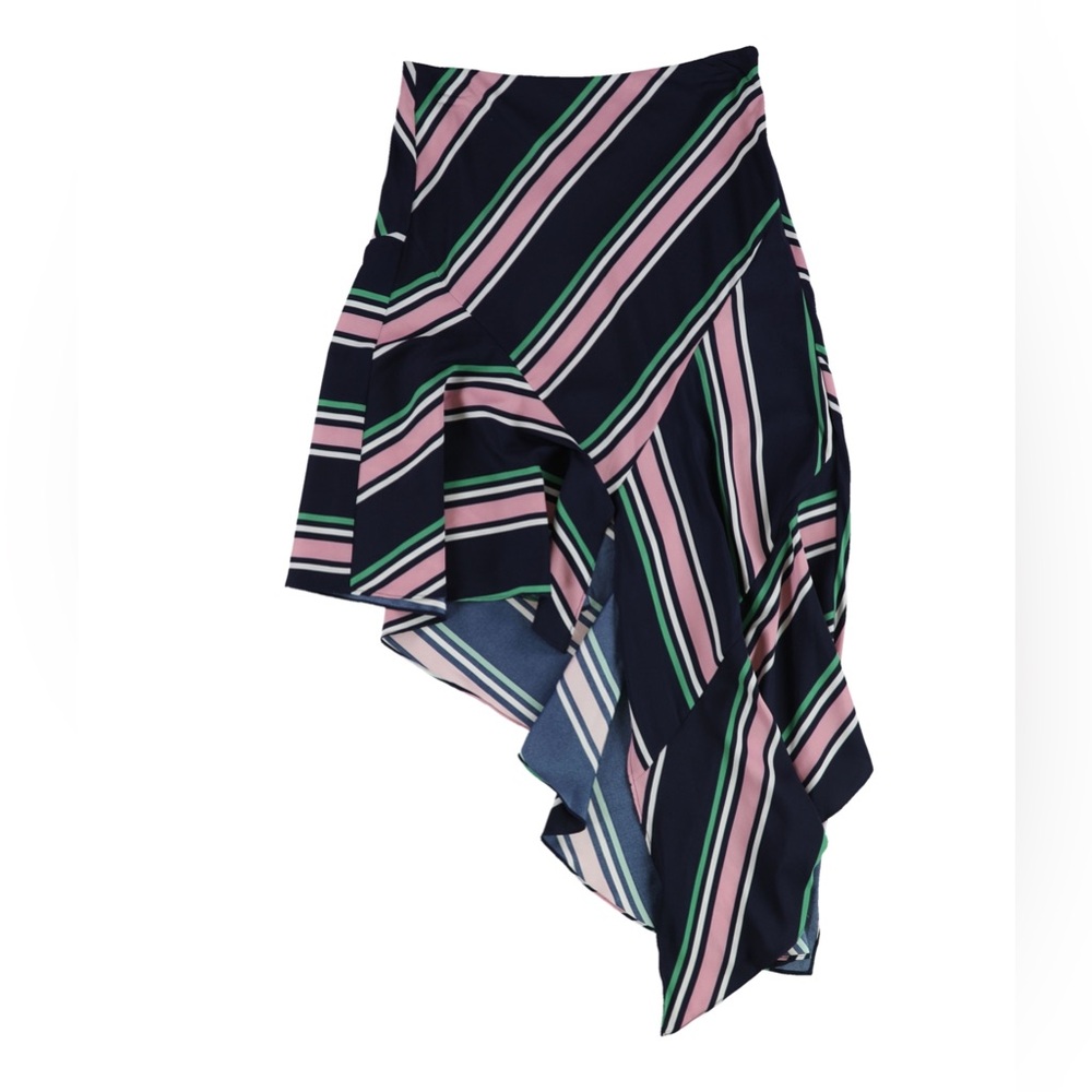 Bar lll Satin Striped Asymetrical Coastal Grandma Career Chic Skirt Sz 4 Fall - Picture 10 of 13
